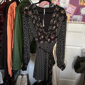 Free People Black Floral Long Sleeve Dress